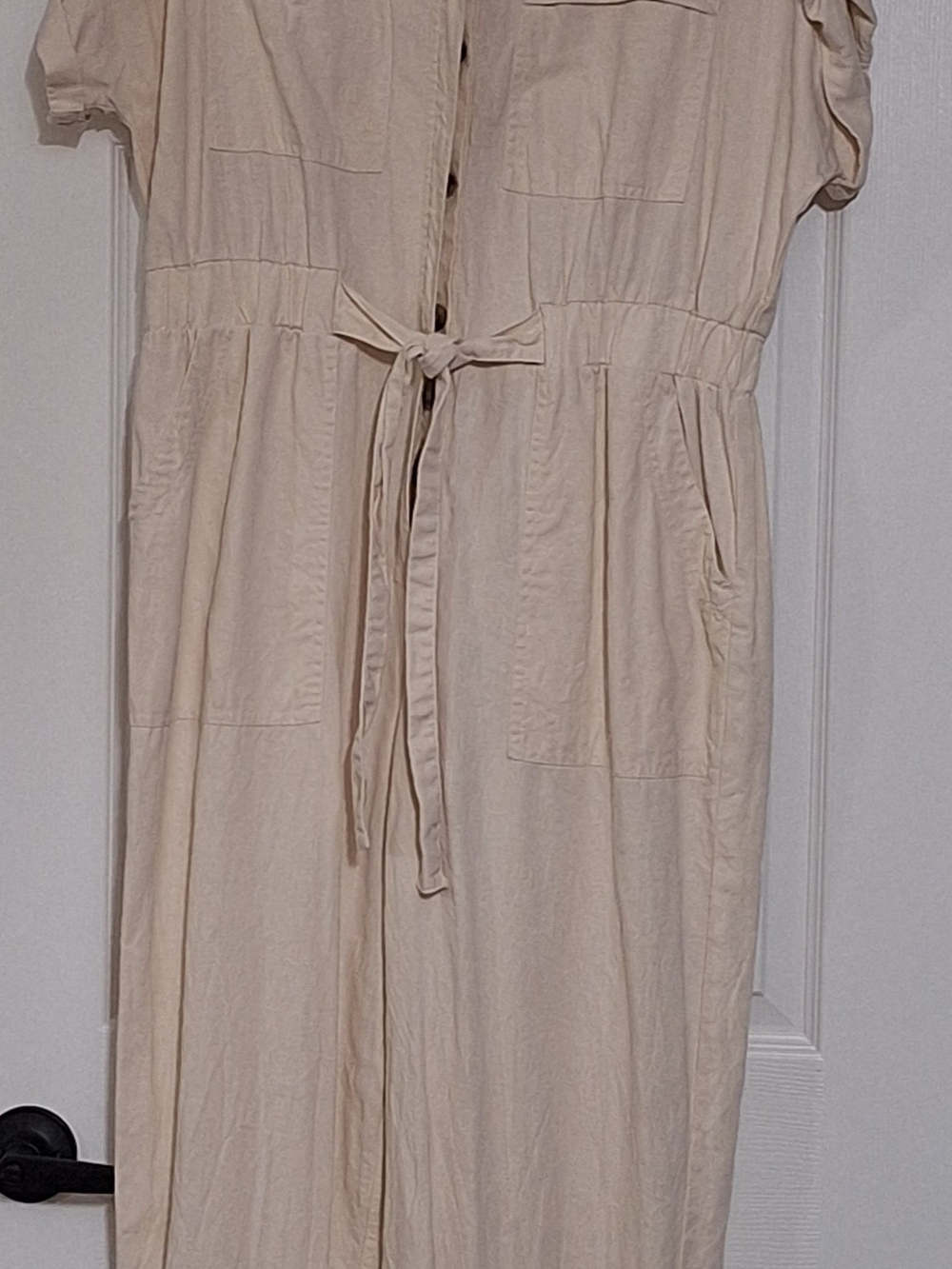 Universal Thread Linen Cream Tie-Waist Utility Jumper